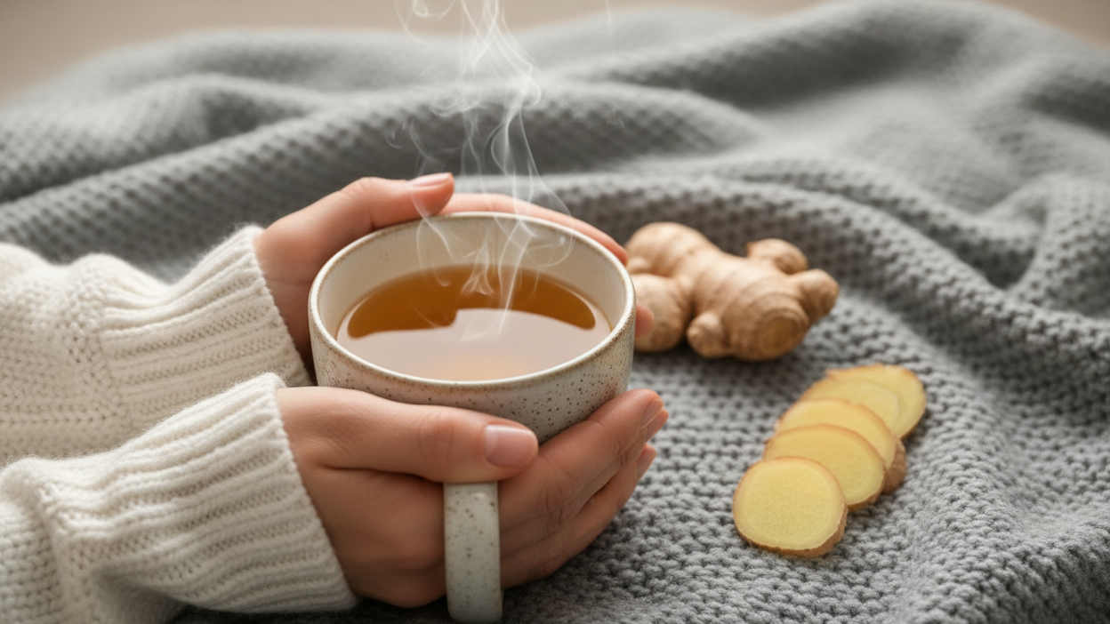 have a women holding the tea cup